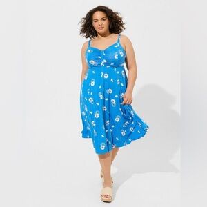 Torrid Midi Super Soft Dress Dotted Daisies Floral Campanula Blue White size 2X